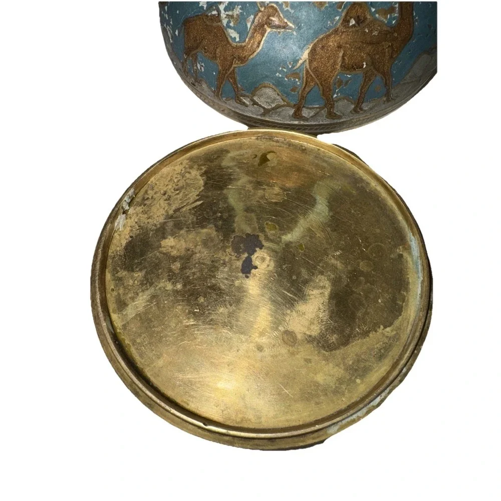Vintage Brass Bowl with Lid Camels and‎ Palm Trees